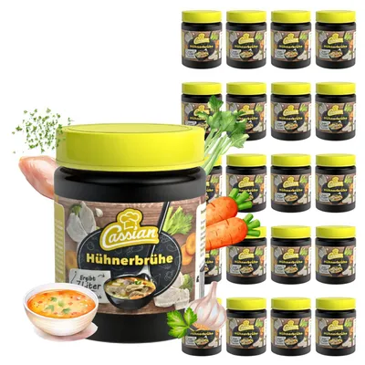 Produktbild von CASSIAN Klare Hühnerbrühe 20 x 140g Glas - ergibt 140 Liter, sofort löslich, Vorteilspack