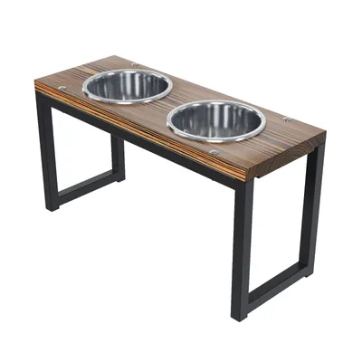 Image de QLS Support de gamelle pour chiens 26,5 cm Double gamelle en bois et acier 11208