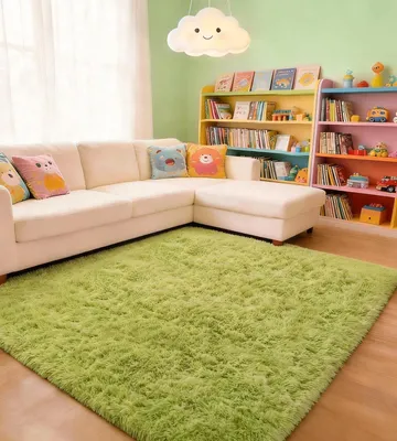 Productafbeelding van Woonkamerkleed - Groen, wasbaar, pluizig, 120 x 160 cm