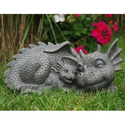 Produktbild von Süsser Gartendrache Mutter mit Baby Drache Figur Gartenfigur 30 cm
