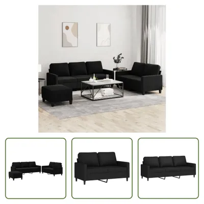 Produktbild von The Living Store 3-tlg. Sofagarnitur mit Kissen Schwarz Samt