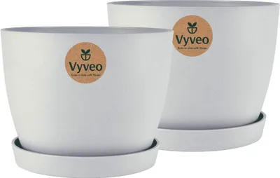 Produktbild von Vyveo - Blumentopf Lunda mit Untersetzer - 2er-Set - Hellgrau - 27x20