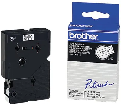 Obrázek produktu pro Brother TC-201, Černá na bílé, TC, Japonsko, 5 rok/roky, Brother, PT2000, PT3000, PT500, PT5000, PT8E