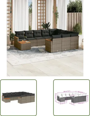 Produktbild von The Living Store 11-tlg. Garten-Sofagarnitur mit Kissen Grau Poly Rattan