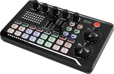 Immagine prodotto di Scheda audio e soundboard per live streaming - F998 - Bluetooth - OTG Type-C - Suono surround - EQ alti/medi/bassi - LED - Nero
