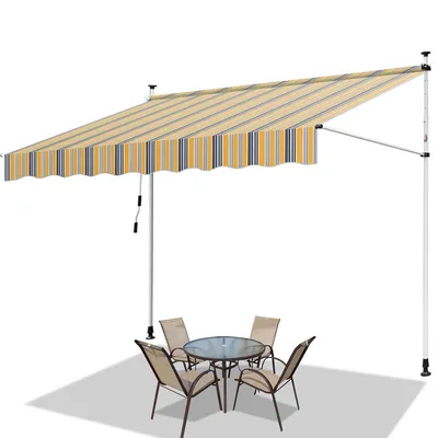 Produktbild von Jopassy Klemmmarkise Markise ohne Bohren Höhenverstellbare Balkonmarkise Sonnenmarkise Balkon 350cm Gelb Blau