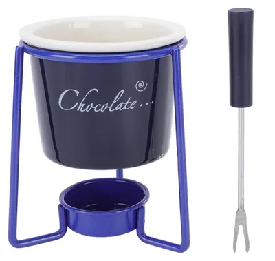Zdjęcie produktu dla Zestaw filiżanek do fondue czekoladowego. Wielofunkcyjna ceramiczna filiżanka do rozpuszczania czekolady z widelcami i podstawką. Kolor: niebieski