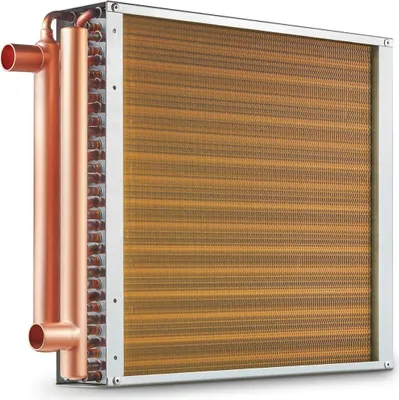 Zdjęcie produktu dla Wymiennik ciepła 16" x 16" woda-powietrze, 3 rzędy, miedziane przyłącza 3/8", 193 żebra