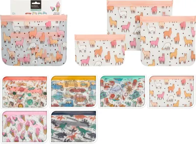 Image de Sacs de rangement refermables, lot de 3, 6 motifs différents