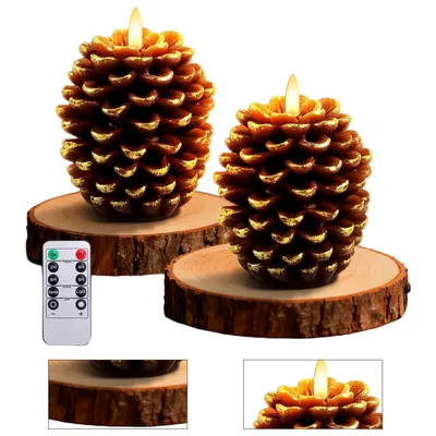 Produktbild von 2er-Set LED Weihnachtskerzen Tannenzapfen, mit Timer & Fernbedienung, batteriebetrieben, festliche Dekoration für Zuhause