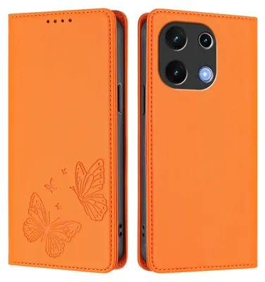 Produktbild von Lederhülle für Umidigi Note 100, Schmetterling Prägung Leder Brieftasche Schutzhülle mit Ständer Orange