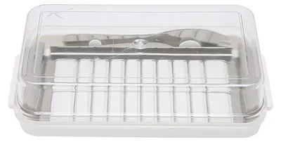 Produktbild von Butterdose mit Deckel - Butterbehälter - Butterhalter - Edelstahlmesser - Für die Arbeitsplatte - Ideal für Butter