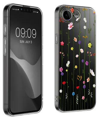 Produktbild von kwmobile Hülle kompatibel mit Apple iPhone 17e / iPhone 16e Handyhülle - Silikon Case transparent - Mit Glas Schutzfolie - Wildblumen Ranke Mehrfarbig