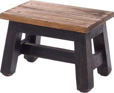 LS-LebenStil Vintage Teak Holz Fuß-Hocker Braun Schwarz 30cm Tritthocker Schemel Fußbank Fußschemel Sitzhocker Badhocker Blumenhocker Pflanzenhocker