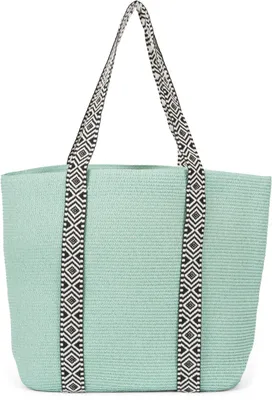 Produktbild von styleBREAKER Papierstroh Strandtasche mit Azteken Muster Bändern | Damen Flechttasche mit Reißverschluss | 50 x 37 x 13 cm