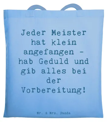 Produktbild von Mr. & Mrs. Panda Jutebeutel Spruch Wettkampfvorbereitung meistern - Sky Blue - Geschenk, Motivation, Tote Bag, Shopping Tasche, Inspiration, gib alles, Zuversicht, Trost