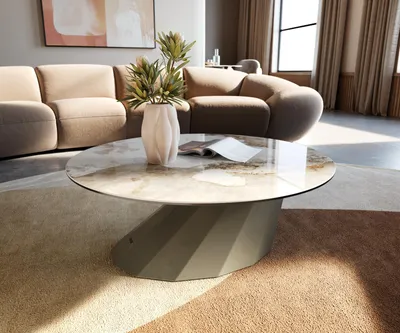 Produktbild von DELIFE Couchtisch Edge Rund 90x90 cm Keramik Minas Melange Parabi Metall Effektfinish Titan