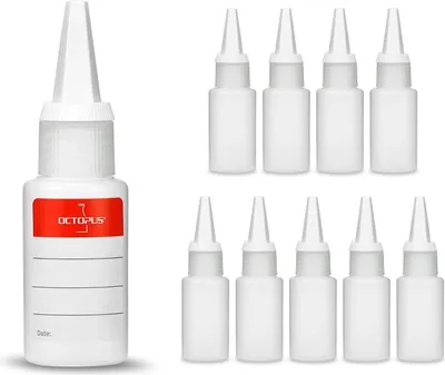 Zdjęcie produktu dla 10 plastikowych butelek o pojemności 30 ml z białymi zakrętkami z gwintem 18 mm (puste)