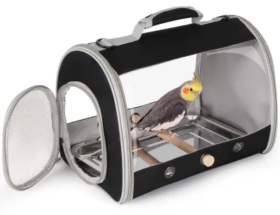 Vogeltransportbox mit Sitzstange, schwarz, 35x23x25 cm