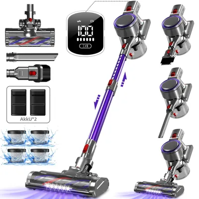 Produktbild von Aiibot Akku Staubsauger, 45000Pa Staubsauger Kabellos mit Smartes Touch Display, 2200 mAh, Bis zu 50 Min Laufzeit, 5-in-1 Filtersystem, 2AKKU