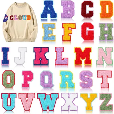 26 Buchstaben-Stickpatches A-Z, bunt, zum Aufbügeln oder Aufnähen