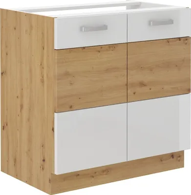 Produktbild von Spülenschrank 80 cm Eiche Artisan + Weiß Hochglanz Küchenzeile Küchenblock Küche