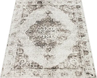Immagine prodotto di Tappeto soggiorno a pelo corto motivo orientale vintage moderno beige crema dimensioni 80x150 cm