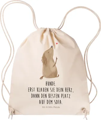 Produktbild von Mr. & Mrs. Panda Jutebeutel Hund Liebe - Transparent - Geschenk, gymnastiktasche, Herz, sporttasche klein, Sprüche, Baumwolltasche, Beutel, wander rucksack, Hunde