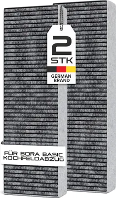Two grey filter elements are shown side-by-side, with a white tag attached to the left filter.