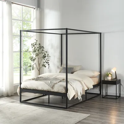 Obrázok produktu pre Posteľ s baldachýnom "Kristianstad" s kovovým lamelovým rámom 120 x 200 cm čierna