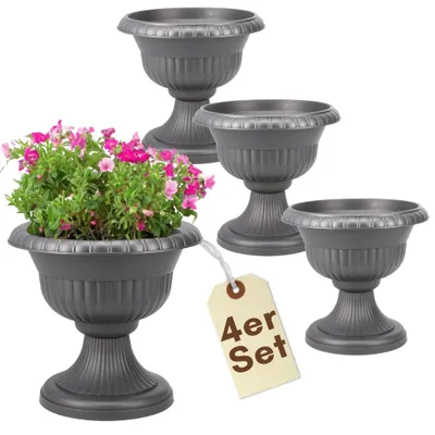 Produktbild von 4er Set Blumentopf mit Ständer Pflanzenständer Blumenständer Hoch Blumensäule mit Standfuß Pflanzensäule mit Sockel Pflanztopf Grabvase Pflanzen Ständer Grau 30 cm