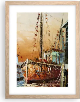 Produktbild von Gerahmtes Poster - Rahmen in heller Eiche - Kutter Hafen Öl - 30x40 cm - Wand Bild - Wanddeko - Wandbilder - Kunstposter - Wandposter - Bilderrahmen - Bilder - Kunstdruck - Wandbild - P2NPA30x40-4216