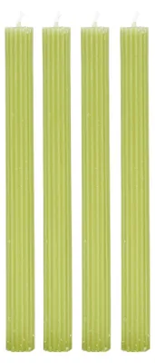 Staafkaarsen Set 4er, grün, 25 cm, Rillendesign, Tafelkerzen
