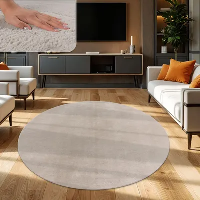 Produktbild von TT Home Wohnzimmer Teppich Hochflor Langflor Kunstfell Weich Modern Unifarben Flauschig Größe 160 cm Rund