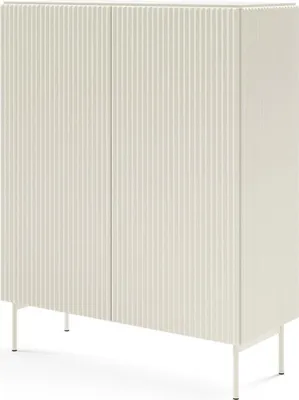 Produktbild von BETTSO Kaschmirfarbene Hochkommode TUTTI 123 cm – Push-to-Open, Geriffelte Fronten, 4 Einlegeböden, 6 Fächer, Kaschmirfarbene Metallbeine