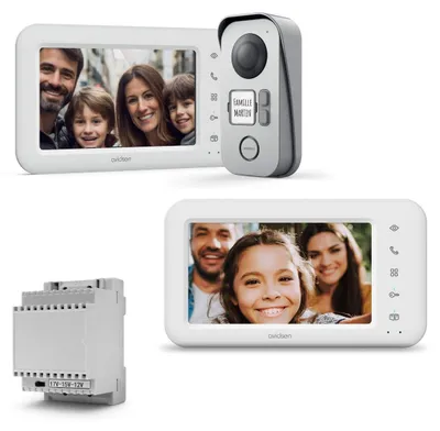 Produktbild von Kabelgebundene Gegensprechanlage für 2 Familien + zusätzlicher Bildschirm + Transformator