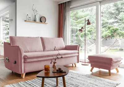 Produktbild von MIUFORM Charming Charlie Slim - Sofa mit Bettfunktion und Bettkasten - 225x90cm - Puderrosa - 3-Sitzer Schlafsofa