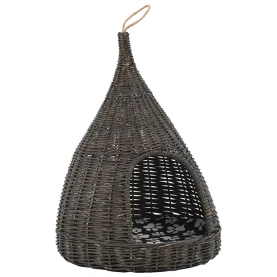 Produktbild von vidaXL Katzenhaus mit Kissen Grau 40x60 cm Naturweide Tipi