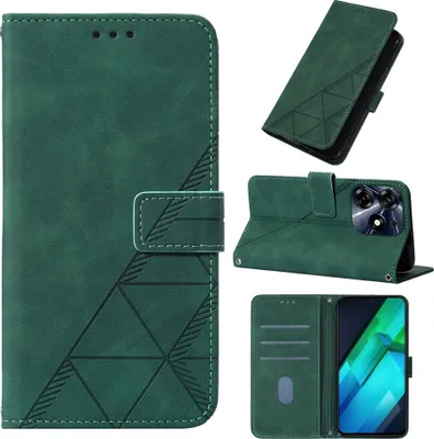 Produktbild von Hülle für Tecno Spark 10 Pro Prägung Flip Leder Kartenfächer Schutzhülle mit Ständer Grün