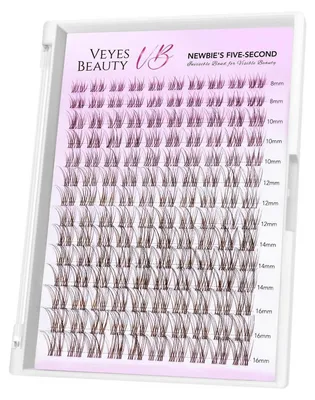 Image de Extensions de cils en fibres PBT, couleur marron, en clusters, longueur mixte de 8 à 16 mm