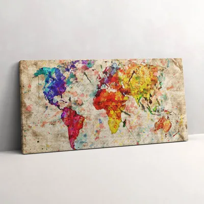 Produktbild von Bunte Weltkarte – Leinwandbild Wandbild – 140x70 cm – Leinwandbilder – Wandbilder – Schlafzimmer – Flur