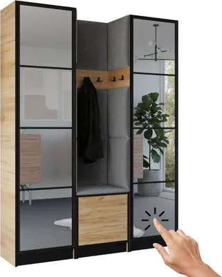 Produktbild von KIER FURNITURE Kleiderschrank EDEN, Schlafzimmer Schrank, Garderobeschrank, Flurschrank Craft Eiche & Grau 159,6x205x39 cm