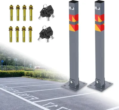 Productafbeelding van Parkeerpaal Set - Parkeerbeugel Inklapbaar - Parkeerplaats Beveiligen - Inclusief 3 Sleutels - 67 cm Hoog - Grijs