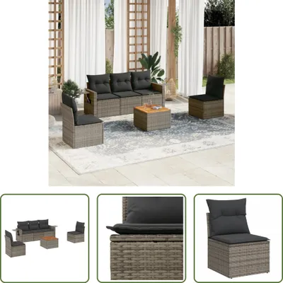 Produktbild von The Living Store 6-tlg. Garten-Sofagarnitur mit Kissen Grau Poly Rattan