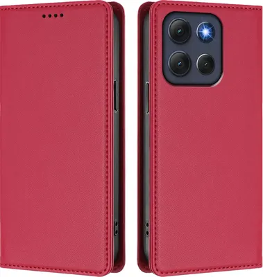 Image de Étui en cuir pour Motorola Moto G86, étui à rabat magnétique en cuirPolyuréthaneavec support, rouge