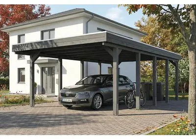 Produktbild von Einzelcarport SKAN HOLZ Friesland inkl. Pfostenanker, EPDM Folie 402 x 708 cm schiefergrau