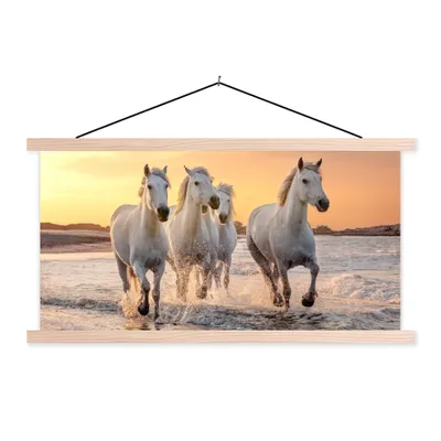 Produktbild von MuchoWow® Textilposter Pferde - Sonne - Meer - Strand - Tiere 120x60 cm mit holzfarbenen Rahmen - Klemmleiste