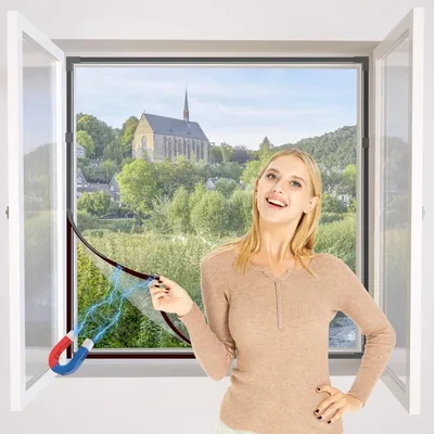 Produktbild von Magnetisches Fliegengitter 130x150 cm, grauer Rahmen, weisses Netz, für Fenster