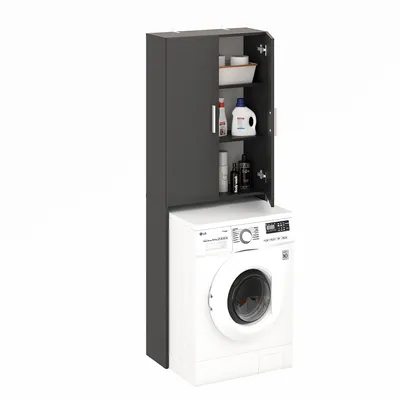 Produktbild von KOMTO Waschmaschinenschrank Anthrazit 2-türig Hochschrank für Waschmaschine und Trockner Badschrank Gizmo 65 х 180 х 27 cm