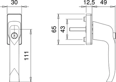 Immagine prodotto di Maniglia per finestra 1003/2035 alluminio F1/finitura naturale 35 mm con serratura EDI